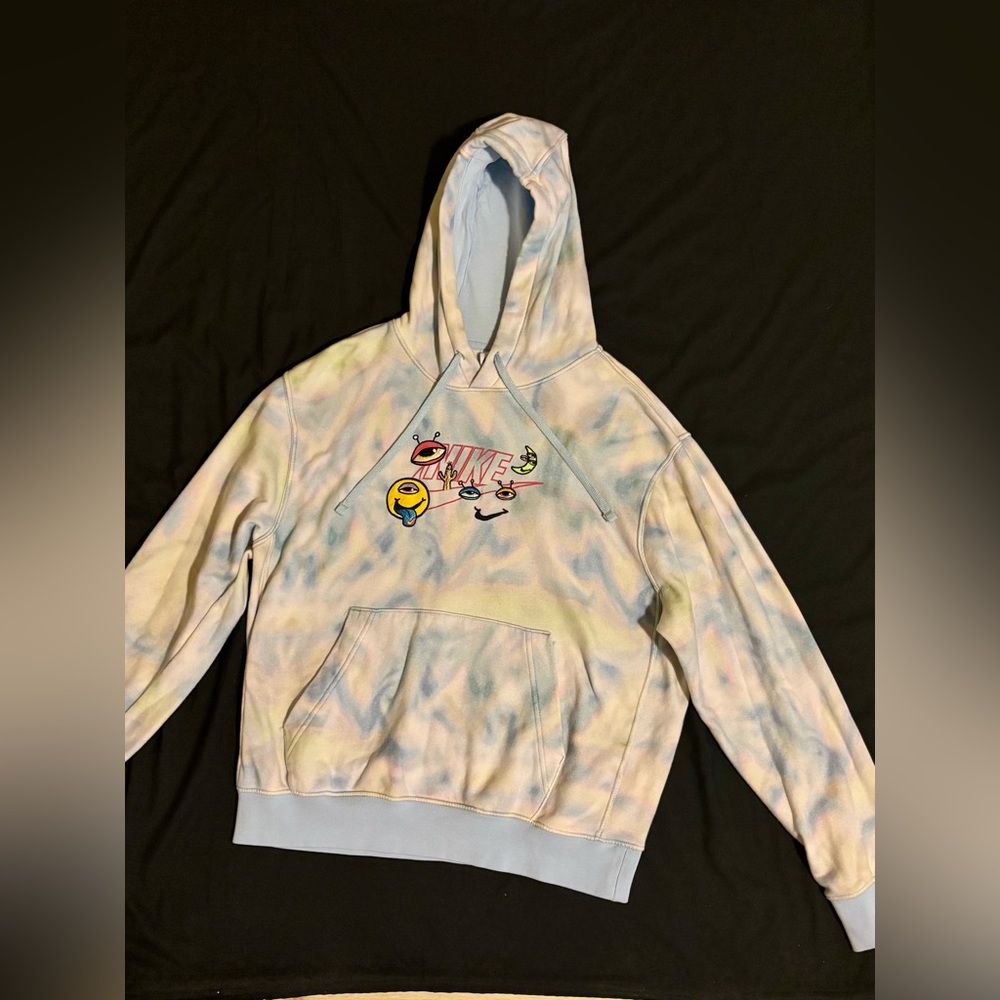 Nike - Pastel Tie-Dye Hoodie with Smiley Logo - Light Blue & Multicolor
